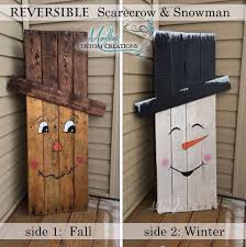 Fall Winter Reversal Outdoor Decoration Scarecrow Snowman From Wood Planks Fall Crafts Christmas Diy Christmas Projects