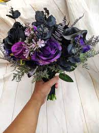 Black And Purple Gothic Wedding Bouquet Etsy In 2021 Purple Wedding Theme Purple Wedding Bouquets Purple Christmas Wedding