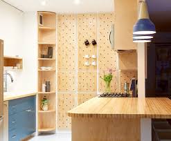 pegboard wall and open shelving