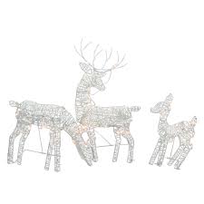 Outdoor christmas reindeer decorations lighted. Set Of 3 White Glittered Doe Fawn And Reindeer Lighted Christmas Outdoor Decoration Walmart Canada