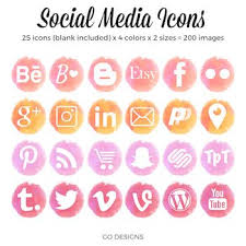 Watercolor Social Media Icons In Pink Red Coral Orange Social Media Icons Media Icon Social Media Graphics