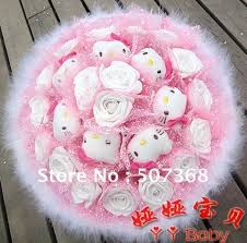 Hot Style Hellokitty Toy Bouquet 18 Gold Pink Rose 7 Holle Kitty Cat Cartoon Bouquet Girls Birt Cartoon Flowers Animal Flower Arrangements Flowers Bouquet Gift