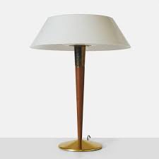 1950), walnut, brass, plastic, enameled metal, linen shade, 24 × 17 in Table Lamp By Gerald Thurston For Sale At 1stdibs