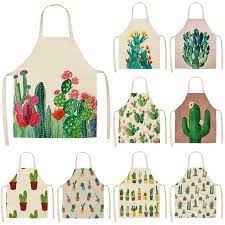 The whole apron looks very nice thanks to its red. Cactus Pattern Kitchen Apron Cotton Linen Aprons Home Cooking Baking Bibs Kitchen Dining Bar Linens Textiles