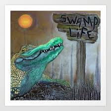 Swamp Life Art Print By Laura Barbosa Art Society6 Alligators Art Original Animal Painting Louisiana Art