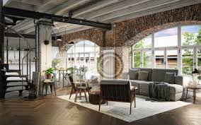Interessiert an mehr eigentum zur miete? Renoviertes Industrie Loft Alte Vintage Loft Wohnung Fototapete Fototapeten Furnier Schlauch Treppe Myloview De