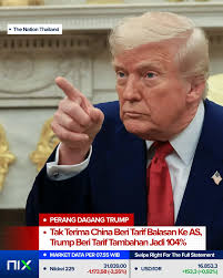 Presiden Amerika Serikat Donald Trump resmi menandatangani perintah  eksekutif untuk menerapkan tarif impor balasan tambahan sebesar 50%  terhadap China pada Selasa (8/4) petang waktu Washington DC, AS. Perintah  eksekutif tersebut dikeluarkan lantaran