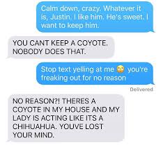 The best jokes about marriage and being married. Wife Texts Husband She Brought A Dog Home While The Pic Shows A Coyote And He Seriously Freaks Out Bored Panda