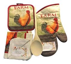 Black rooster kitchen oven mitt cotton kitchen oven mitt farm rooster. Rooster Chicken Kitchen Towel Set Green Pot Holders Wooden Spoon Greenbrier International Dish Towel Burgundy 8 Piece Set Oven Mitt