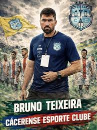 🔵🟡 Bruno Teixeira &eacute; o novo treinador do Cacerense Esporte Clube!  Treinador com trajet&oacute;ria consolidada no futebol mato-grossense e Licen&ccedil;a A  da CBF Academy, Bruno Teixeira chega para comandar o Cacerense Esporte