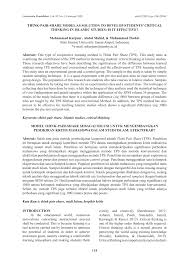 Pdf Think Pair Share Model As Solution To Develop Students Critical Thinking In Islamic Studies Is It Effective