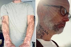 Moby posted this photo to his instagram on tuesday. Wair Networks Wair Report Moby Got Giant Animal Rights Arm Tattoos To Match His Giant Vegan For Life Neck Tattoo