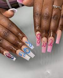 Gender Reveal Long Acrylic Nails Coffin Gender Reveal Nails Long Acrylic Nails