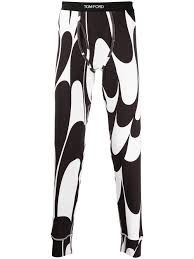 Tom Ford Abstract Print Logo Waistband Leggings In Black White Modesens