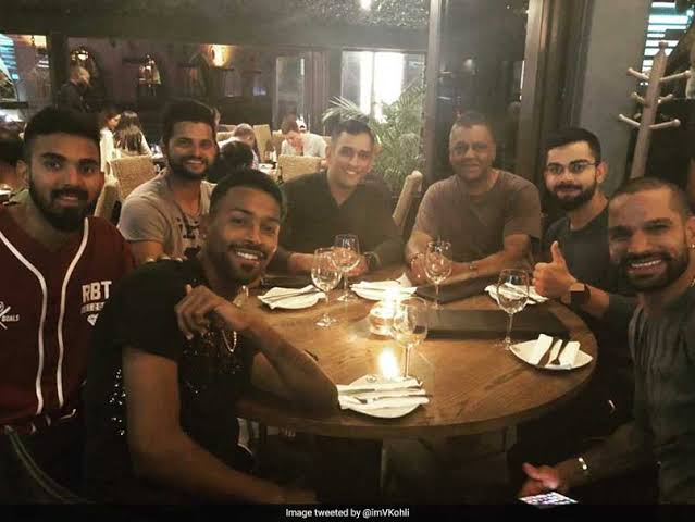 Image result for dhoni in party with players