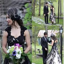 Black And White Lace Wedding Dress Gothic Black And White Wedding Dress High Low Lace Tulle Plus Size Bridal Gowns Vintage Wedding Dress Wedding Dresses High Low Bridal Gowns Vintage White Lace Wedding Dress