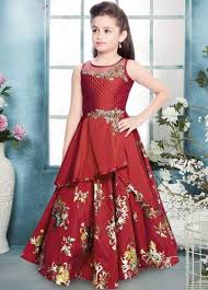 Maroon Taffeta Silk Girl S Gown Gowns For Girls Frocks For Girls Kids Gown
