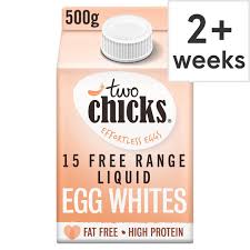 Given that your recipe calls for 2 extra large eggs, that means a maximum. Two Chicks Free Range Liquid Egg White 500ml Tesco Groceries
