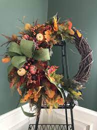 It's perfect for all seasons. Fall Leaf And Pumpkin Grapevine Wreath Designed By Mommykimstyle Fall Decor Wreaths Fall Grapevine Wreaths Fall Thanksgiving Wreaths