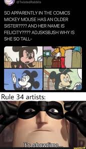 TwistedRabbits SO APPARENTLY IN THE COMICS MICKEY MOUSE HAS AN OLDER  SISTER???? AND HER NAME IS FELICITY???? ADJSKSBJSH WHY IS SHE SO TALL- 4 vA Rule  34 artists: - iFunny