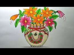 How To Draw A Flower Vase Step By Step With Oil Pastel Vase Crafts Diy Vase Green Vase Decor