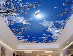 العرف ثلاثية الأبعاد سقف الجداريات الكرز الأزرق السماء الحمام ورق حائط للحمام ثلاثية الأبعاد سقف الجداريات اللوحة خلفية على السقف Wallpaper For The Bathroom Wallpaper On The Ceilingwallpaper For Bathroom Aliexpress