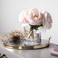 Blush Real Touch Peony Floral Arrangement In Clear Glass Vase In 2020 Coffee Table Flowers Arrangements Table Flower Arrangements Decorating Coffee Tables