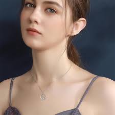 Halskette mit Mondanhänger aus Sterlingsilber, rund, Mondstein, Lebensbaum