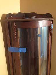 Exceptional curved glass oak china cabinet. Antique Corner Curio Cabinet With Curved Beveled Glass 3 Shelves Old Key Ebay Corner Curio Cabinet Curio Cabinet Corner Curio
