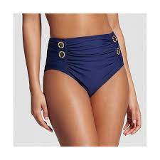 Women S High Waist Swim Bottom Button Detail Navy High Waisted Swim Retro High Waisted Bikini Scrunch Bikini Bottoms