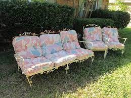 Vintage Wrought Iron Patio Furniture Couch Chair Rocker W Cushions Vintage Outdoor Furniture Vintage Patio Wrought Iron Patio Furniture