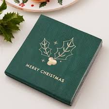 🍰350 pcs graduation party supplies dinnerware set: Green Merry Christmas Cocktail Napkins Ginger Ray