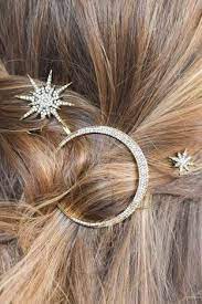 Moon And Star Hair Clips Hairclips These Moon And Star Hair Clips Are Perfect For The Bride Who Loves To Wear A Celest Hair Jewelry Star Hair Hair Accessories