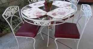 Cottage Roses Vintage Wrought Iron Round Patio Set Table 4 Chairs Shabby Garden Vintage Outdoor Furniture Wrought Iron Patio Chairs Wrought Iron Patio Furniture