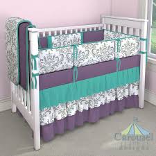 Crib Bedding In Solid Emerald Turquoise Gray Traditions Damask Solid Aubergine Purple Created Using The Nursery Desig Baby Bed Baby Girl Room Baby Boy Cribs