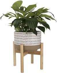 These allow excess water to run through and promotes better air circulation. Amazon Com Large Ceramic Plant Pot With Stand 9 4 Inch Modern Cylinder Indoor Planter With Drainage Hole For Snake Plants Fiddle Fig Tree Artificial Plants Beige White Garden Outdoor