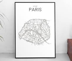 Downloadable Art Print Printable Poster City Map Paris Customizable Minimal Black And White Scandinavian Design Ar Map Wall Art Paris Map Customizable Wall Art