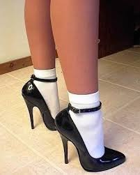 Beautiful Black And White High Heels Black Ankle Strap High Heel Pumps And White Bobby Socks Heels Stiletto Heels Socks And Heels