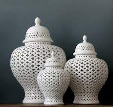 Far eastern design oriental ginger jar crafted from high temperature vitreous porcelain. Three Pieces Set Chinese White Color Cutout Porcelain Ceramic Vase Temple Jar Ginger Jars Ginger Jars Ceramic Vaseporcelain Vase Aliexpress