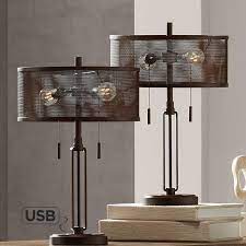 From bedside lamps and ceiling fans to ceiling lights and wall sconces, we have the bedroom lighting fixtures you need and bedroom lighting ideas to brighten any space. Dayn Industrial Usb Table Lamps With Led Bulbs Set Of 2 53w27 Lamps Plus In 2021 Industrial Style Lamps Table Lamp Sets Farmhouse Lamps
