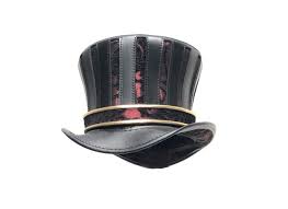 Mad Hatter Red Brocade Shrine Subverse Leather Top Hat Leather Top Hat Leather Top Top Hat