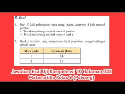 Check spelling or type a new query. Jawaban Esai Uji Kompetensi 10 Halaman 308 Matematika Kelas 8 Peluang Youtube