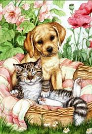 Katzen Und Hundebild Cat Painting Cat Art Cat Art Illustration