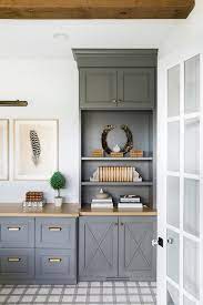 Peel and stick black grey granite marble countertop vinyl film self adhesive better than contact paper. Charcoal Gray Work Space Cabinets With Wood Countertop Transitional Den Library Office