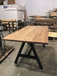 Reclaimed Oak Workbench Table With Custom Metal Base Reclaimed Wood Restaurant Reclaimed Wood Table Recycled Wood Furniture
