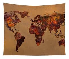The continents of europe, asia, africa and america are represented in the four corners with scenes and animals indigenous to each area. Rusty Vintage World Map On Old Metal Sheet Wall Tapestry For Sale By Design Turnpike