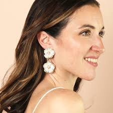 My Doris Pearl And Gold Floral Double Drop Earrings