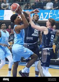 Robin Ducote , Vitalis Chikoko of JDA Dijon Basket and Lucas Dufeal of  Vichy-Clermont during the French Cup, Top 8 Arena Loire, Semi-final  basketball match between Vichy-Clermont and JDA Dijon Basket on