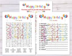 Set Of 3 Birthday Games Word Search Word Scramble Anagram Etsy In 2020 Happy Birthday Parties Birthday Games Happy Birthday Words