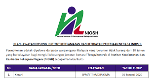 Objektif di akhir sesi ini, para peserta akan dapat: Jawatan Kosong Di Institut Keselamatan Dan Kesihatan Pekerjaan Negara Niosh Tarikh Tutup 05 Januari 2020 Jawatan Kosong Kerajaan 2020 Terkini